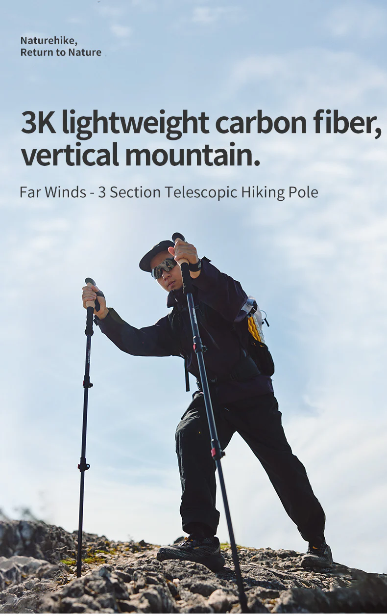 Far Wind™ Three-section Telescopic Carbon Trekking Pole - Image 3