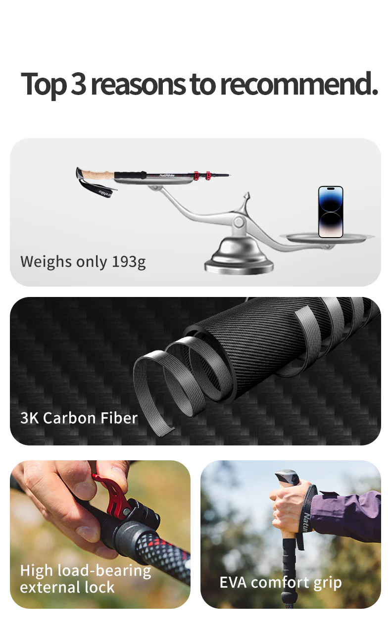 Far Wind™ Three-section Telescopic Carbon Trekking Pole - Image 6