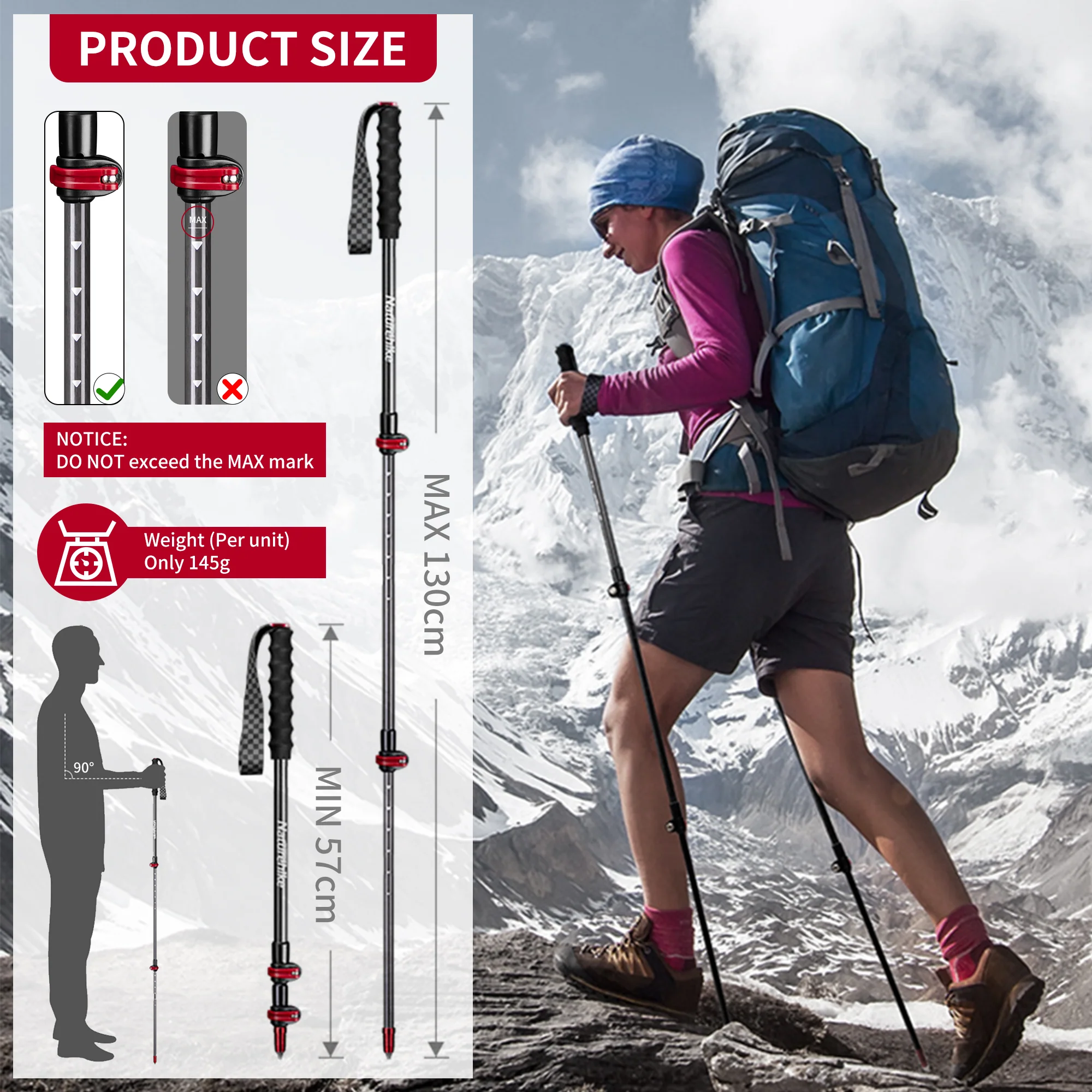 First Snow EXT2 - UltraLight Carbon Fiber External Lock Trekking Pole - Image 2