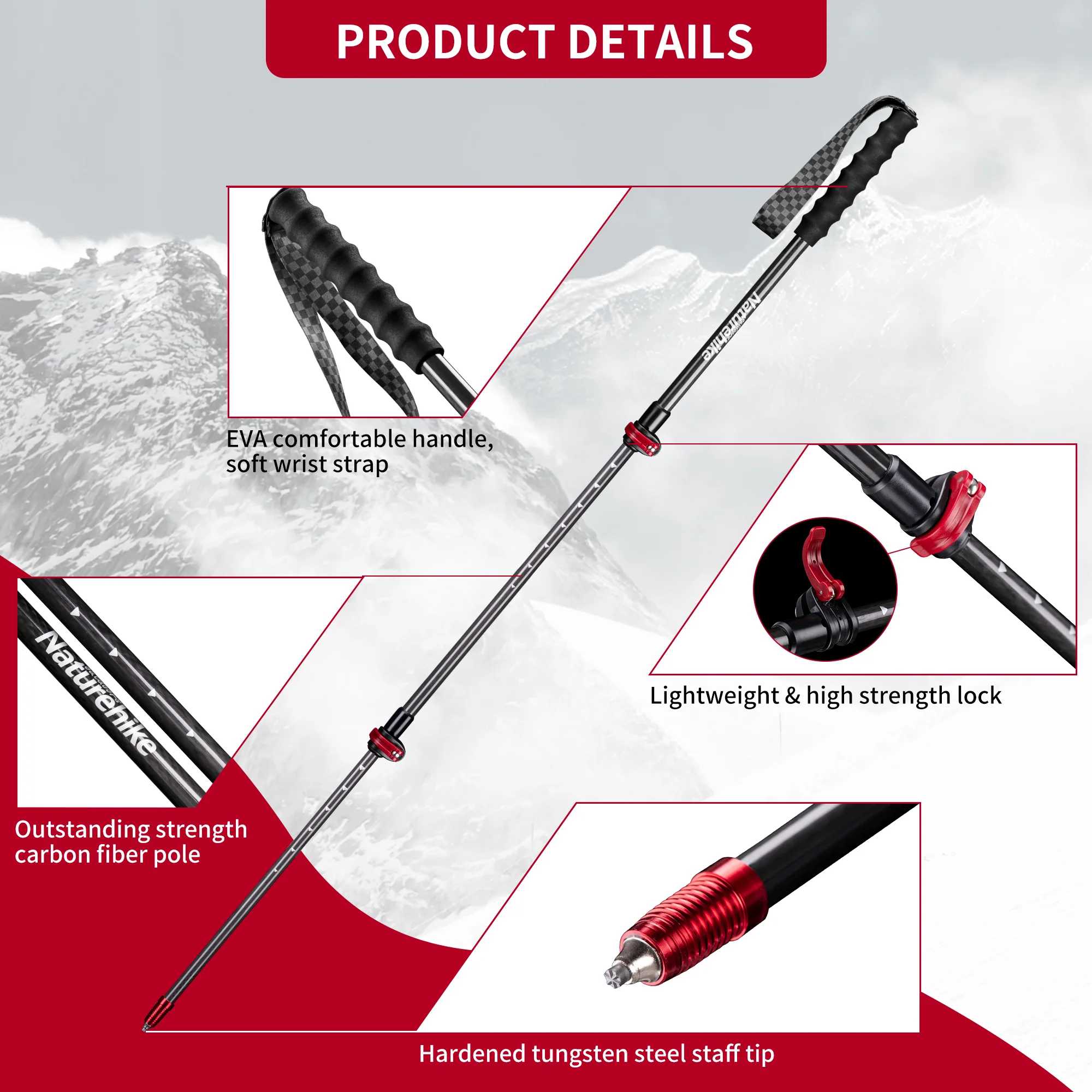First Snow EXT2 - UltraLight Carbon Fiber External Lock Trekking Pole - Image 4