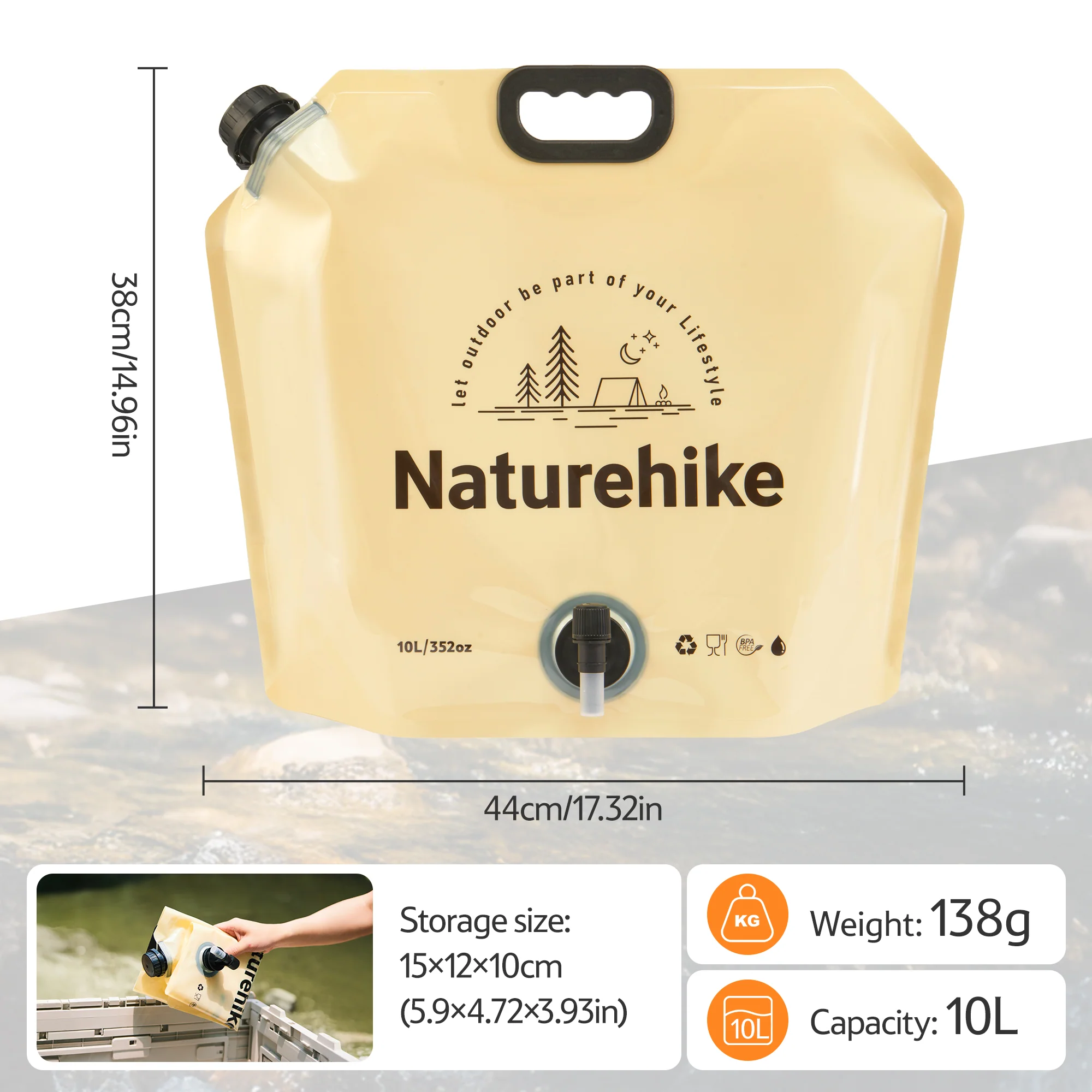 10L Foldable Water Bag with Tap - Image 3