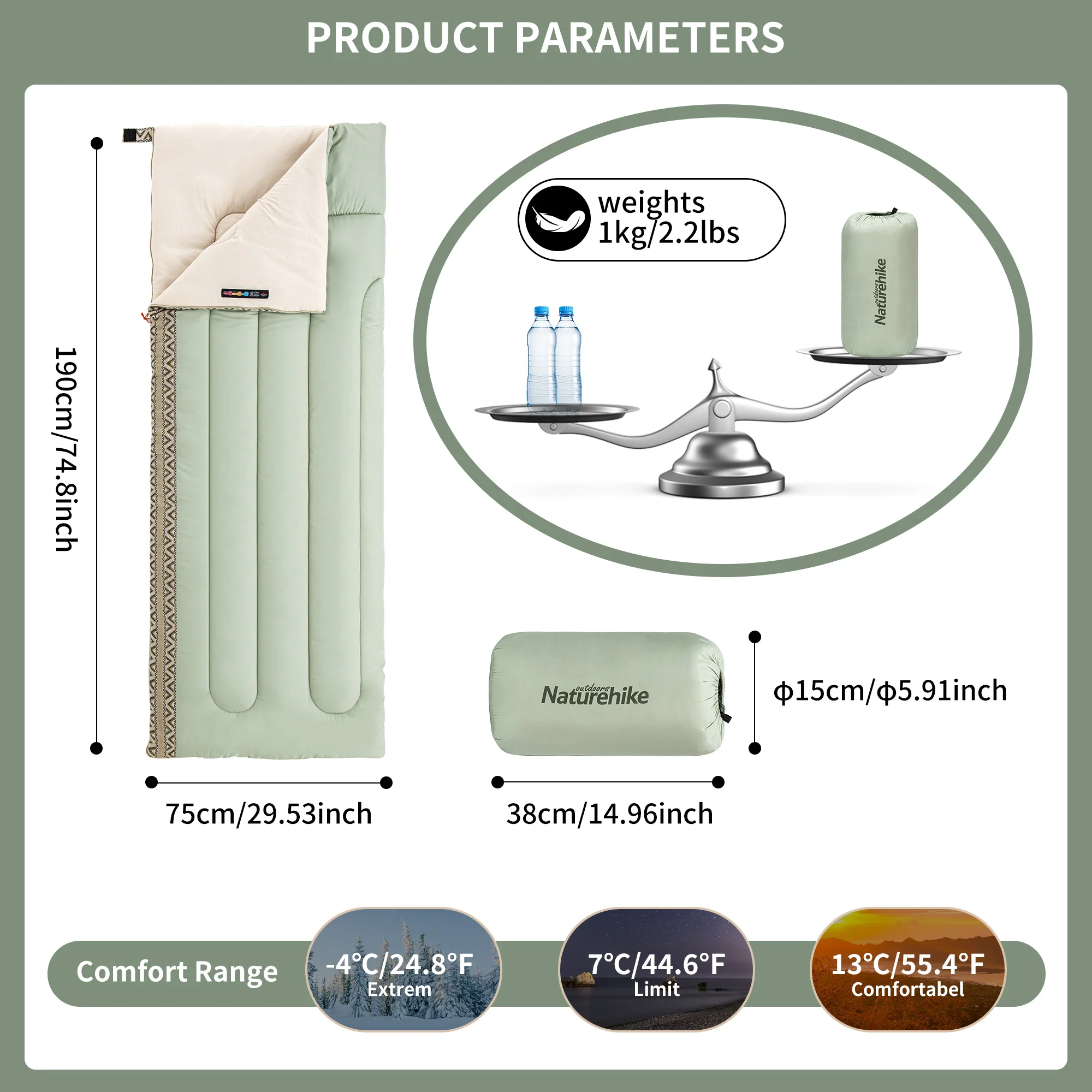 Linglong™ L150 Synthetic Sleeping Bag 55.4°F / 13°C - Image 4