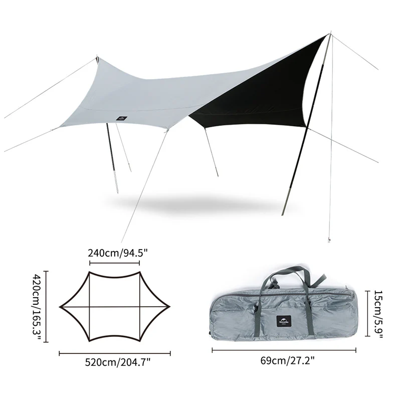 Naturehike SHARK Black Vinyl Hexagonal Sunshade - Image 4