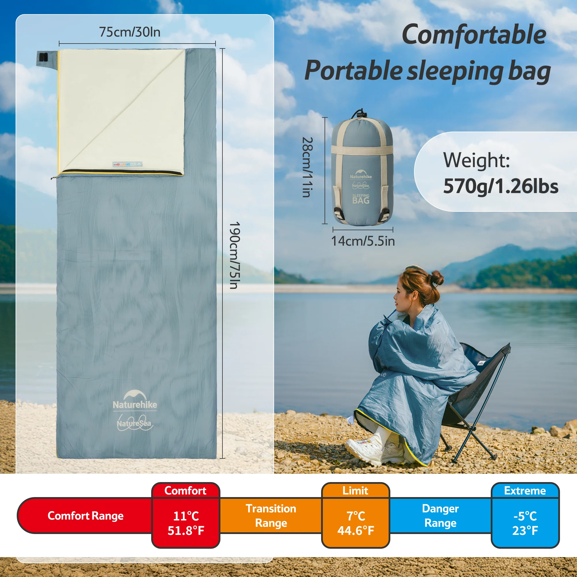 NatureSea™ Lightweight Comfortable Sleeping Bag 51.8°F / 11°C - Image 3